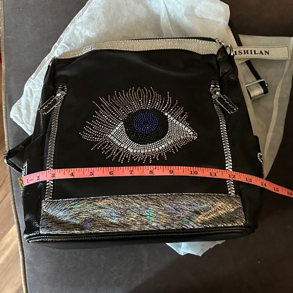 Black Eye-Embellished Women's backpack/shoulder bag - Picture 5 of 15